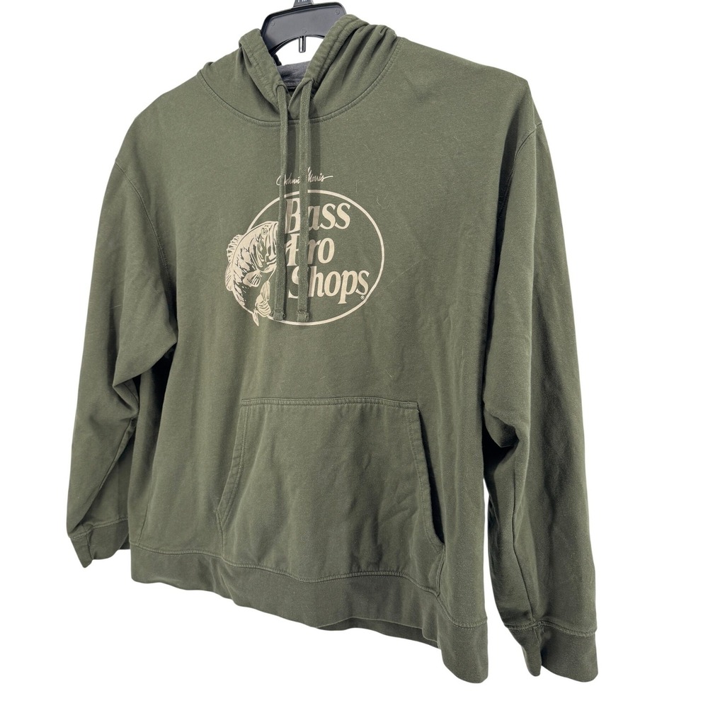 Bass‎ Pro Shops Hoodie Mens 2XL Green Johnny Morris Graphic Fishing Sweatshirt
